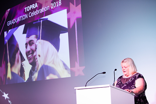 Angela Stokes leads the MSc Graduation Ceremony at the 2018 Awards